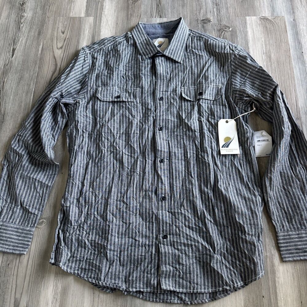 NWT Men’s Fundamental Coast 100% Cotton Coastline Black White Striped Size Large